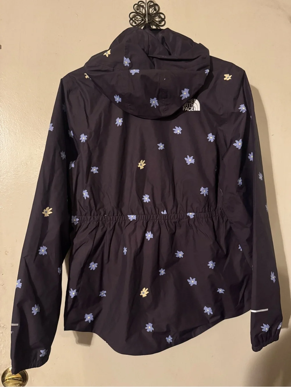 The North Face Navy Floral Hooded Raincoat with Blue & Cream Accents